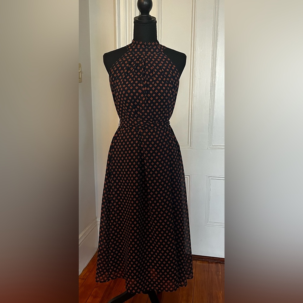 Banana Republic Navy Blue and Burnt Orange Light Flowy Midi Dress